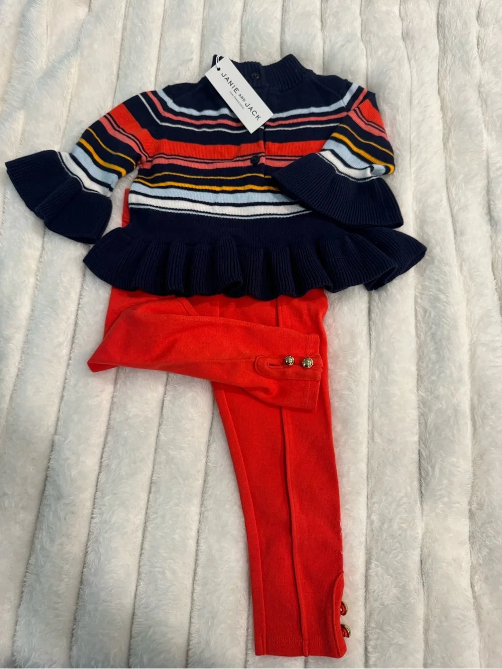 Janie and Jack 2 piece set . Ruffle Top with beautiful detailed leggings.